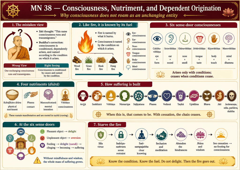 Visual summary for MN 38 — Mahātaṇhāsaṅkhayasutta: The Greater Discourse on the Destruction of Craving