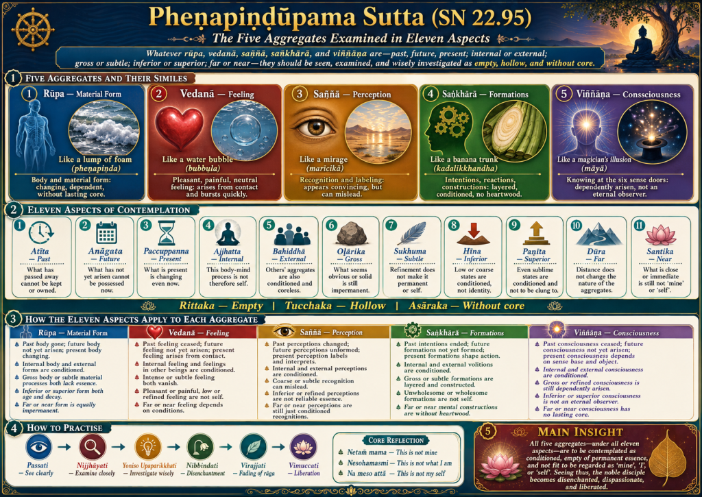 Visual summary for SN 22.95 — Pheṇapiṇḍūpamasutta: A Lump of Foam