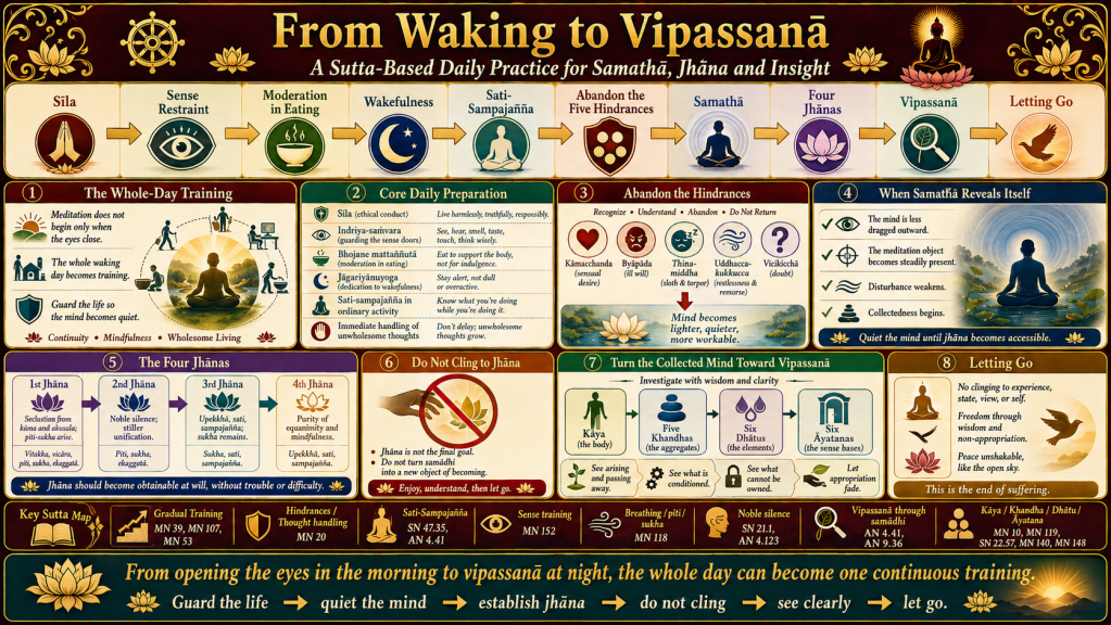 Visual summary for From Daily Discipline to Samathā, Jhāna and Vipassanā