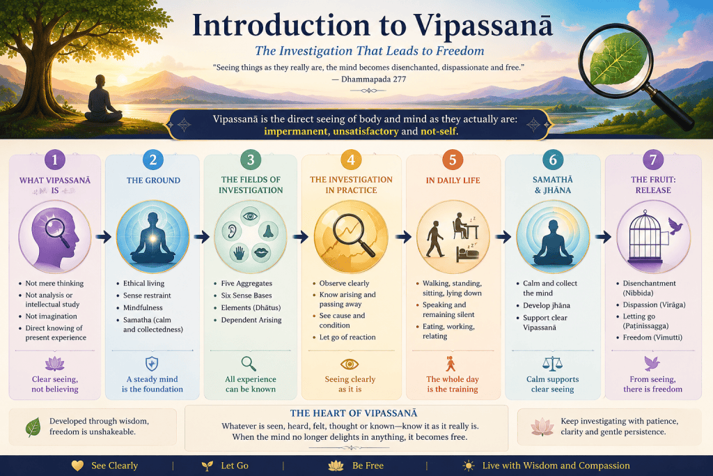 Visual summary for Introduction to Vipassanā — Seeing Conditioned Experience as It Really Is