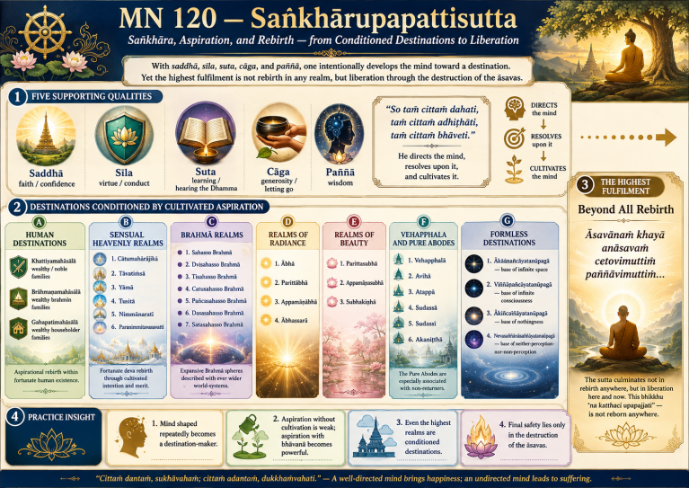 MN 120 — Saṅkhārupapattisutta: From Cultivated Intention to Rebirth—and Beyond Every Rebirth