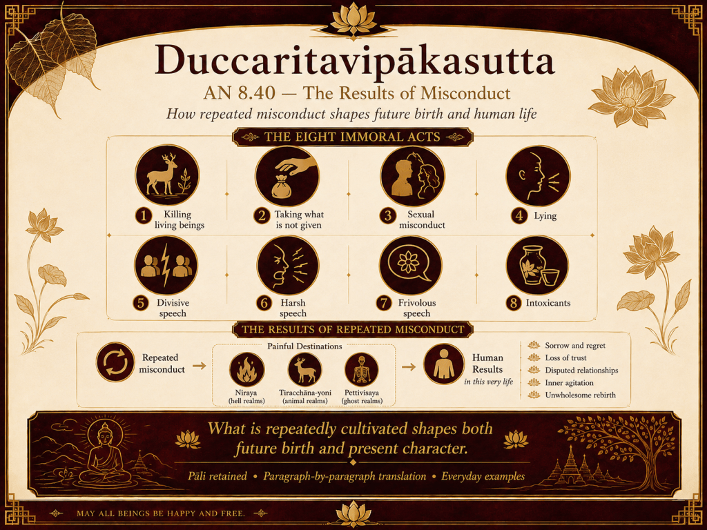 Visual summary for AN 8.40 — Duccaritavipākasutta