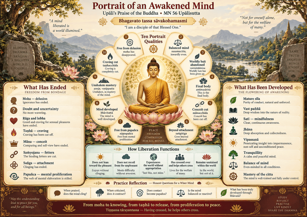 Visual summary for MN 56 Portrait of an Awakened Mind: Upāli’s Praise of the Buddha