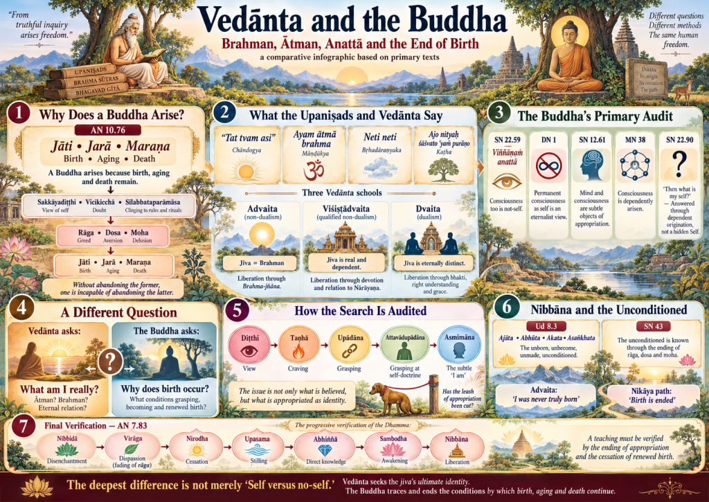 Visual summary for Vedānta and the Buddha: Is Brahman the Same as Nibbāna?